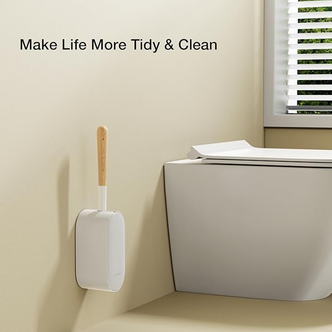 Toilet Cleaner Brush, Diveotree Toilet Brush and Holder for Dead Corner Cleaning, Wall Mounted Toilet Bowl Brush for Bathroom Decor, Toilet Scrubber Brush for Home/Hotel (White, Round-1pack)