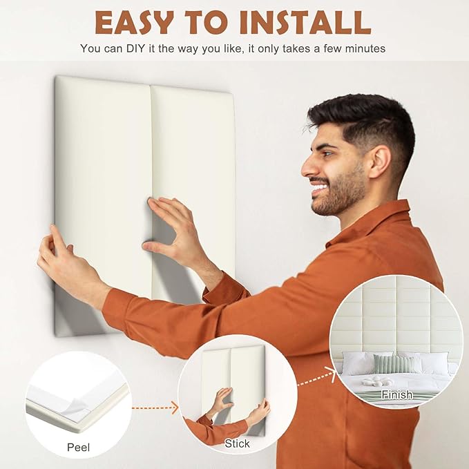 IFNOW Wall Mounted Upholstered Headboard Queen, 3D Peel and Stick Soundproof