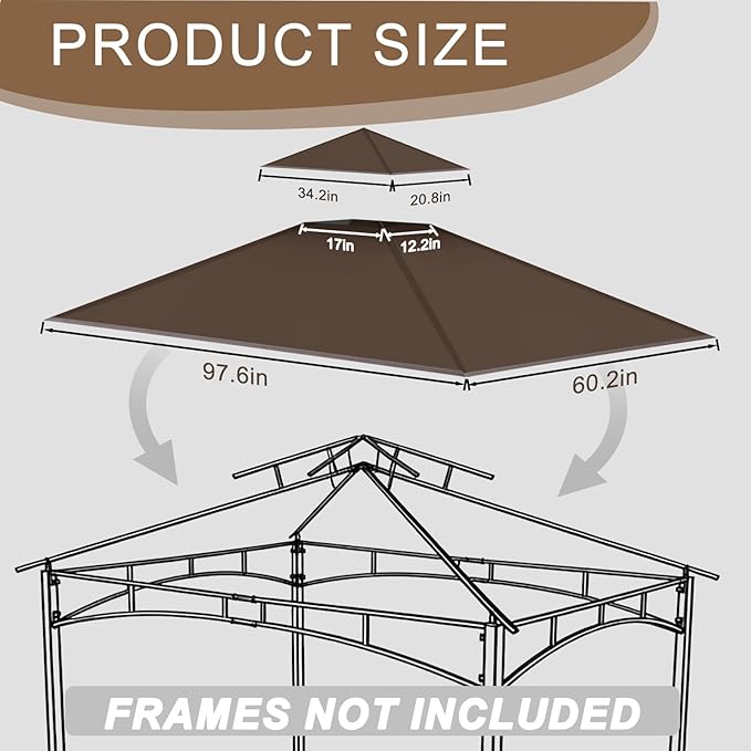 Grill Gazebo Replacement Roof, 5x8ft Outdoor BBQ Gazebo Canopy Cover, Double Tiered Grill Gazebo Replacement Roof for #L-GG001PST-F