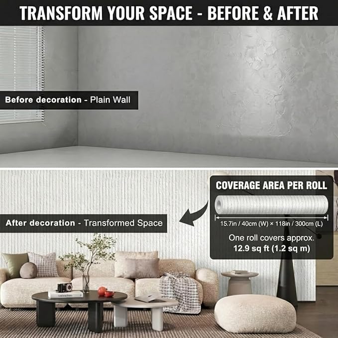3D Wall Panels Peel and Stick – 15.74" x 236" PVC Faux Texture Wall Covering