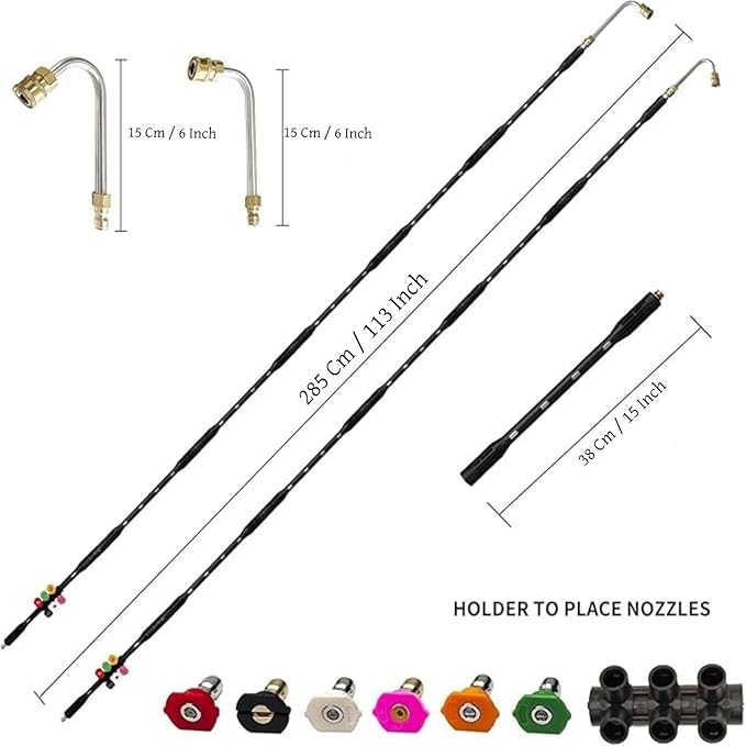 YUET Pressure Washer Extension Wand - 9 Pack Gutter Cleaning Tools Extension Wand with 6 Spray Nozzle Tips, Power Washer Replacement Lance, 1/4" Quick Connect, Anti-Leaked Ring Replacement, 4000PSI
