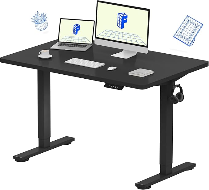 FLEXISPOT EN1 One-Piece Standing Desk with 1-Inch Thick Desktop, 48"x30" Electric Height Adjustable Desk for Home Office & Multi-Device Workstations, Black
