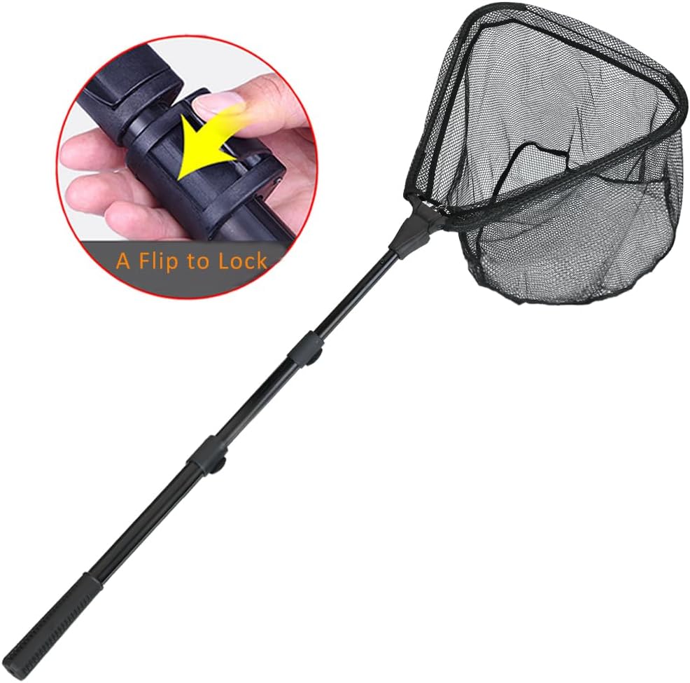 RESTCLOUD Fishing Landing Net - Telescoping Pole Handle, Extends 40-63 Inches for Freshwater Fishing