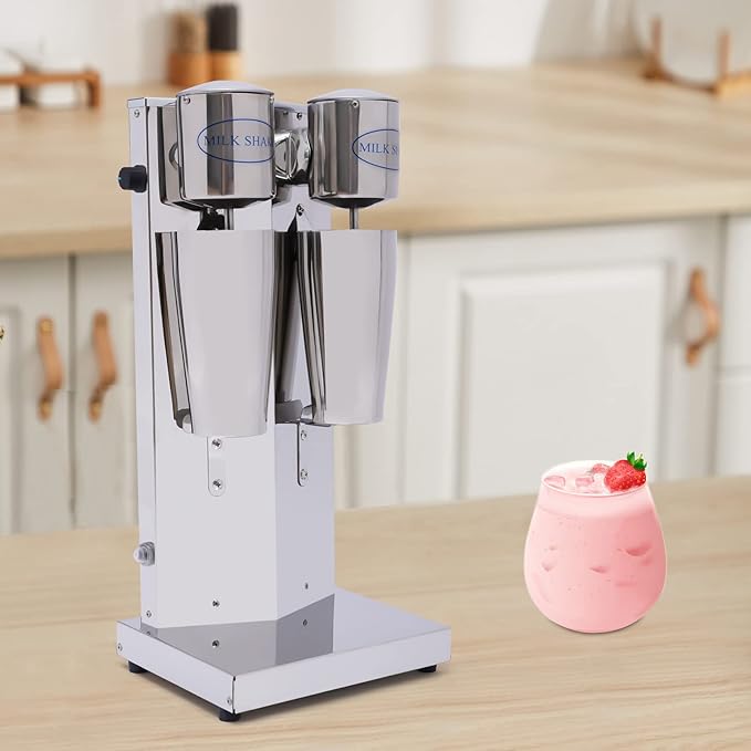 Electric milkshake machine with two heads Milkshake machine, commercial stainless steel Milkshake machine with double-head drink stirrer Household milkshake machine for making drinks Silver color