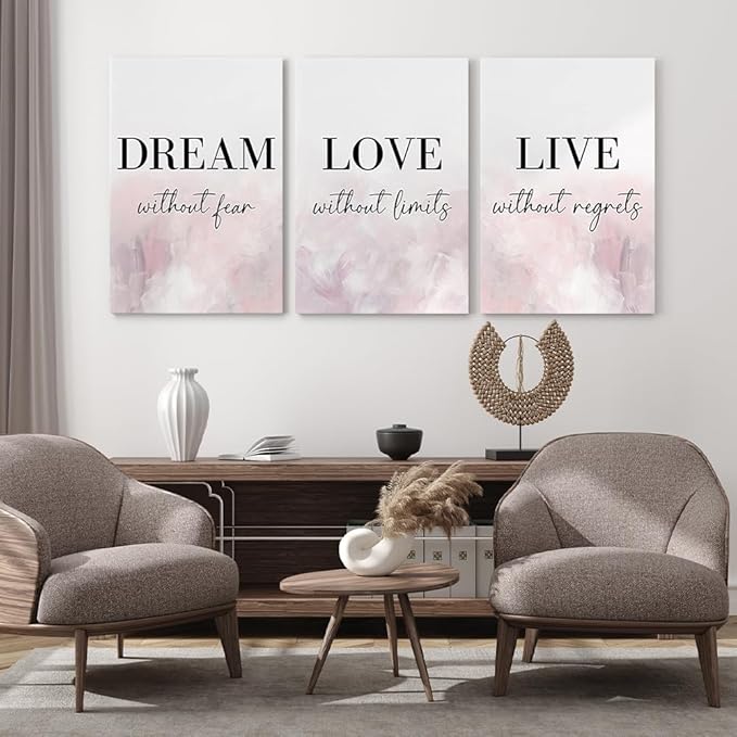 GUBIYU Dream Love Live Quotes Posters Print Set of 3 Pink Purple Love Quotes