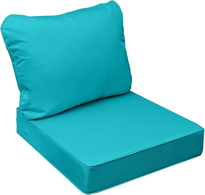 AAAAAcessories Outdoor Seat Cushions for Chairs, Fade-Resistant, Waterproof Patio Furniture Replacement Cushions, 22" x 22" x 3" + 22" x 17", Turquoise Blue