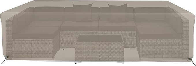 Covers & All Patio Sectional Sofa Set Cover 160 GSM PVC Emboss Fabric Outdoor Furniture Table and Chair Set Cover with Drawstring for Snug Fit (83''W x 52" D x 29''H, Beige)