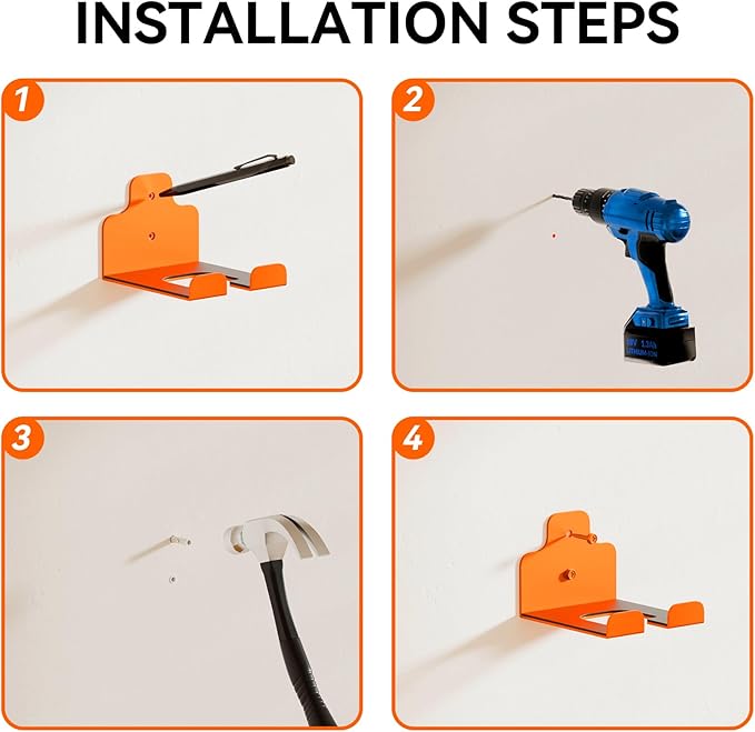JNIHEEP Garage Organizer Trimmer Rack, Garden Power Tool Hanger Weed Whackers Holder Wall Mounted for Grass Trimmer, Hedge Trimmer, Garage Trimmer, Garden Tools,2 Pack(Orange)