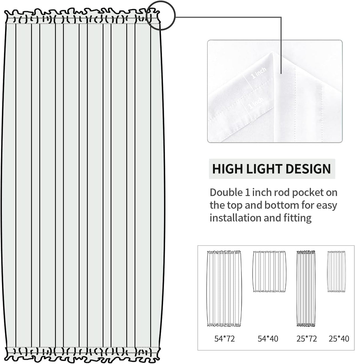 DWCN French Door Curtains – Rod Pocket Thermal Curtain for Doors with Glass Window, Kitchen and Patio Doors for Privacy, 54 X 72 Inches Long, 1 Curtain Panel with Tieback, Pure White
