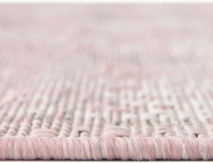Unique Loom Outdoor Traditional Collection Area Rug - Valeria (10' x 13' 1" Rectangle, Pink/ Ivory)