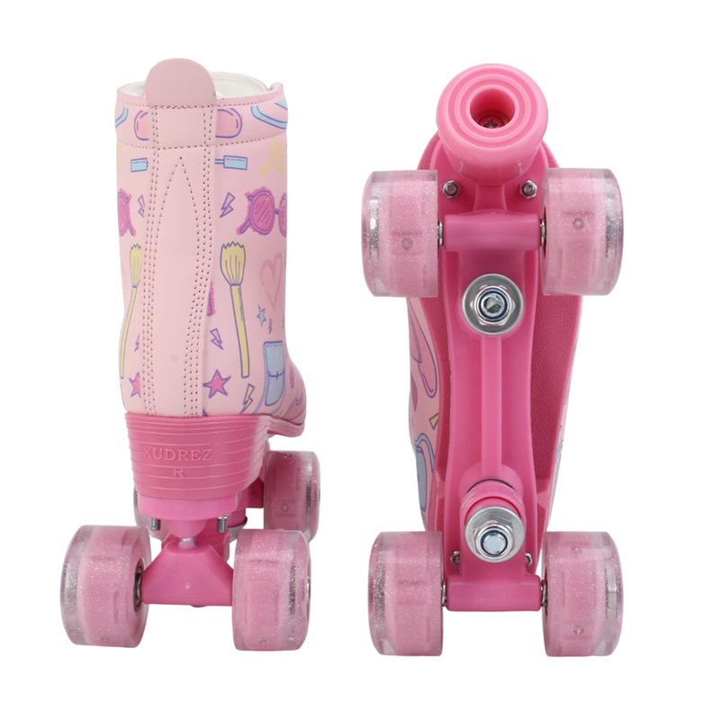 XUDREZ Roller Skates for Girls and Women, Stylish Pattern Pink Roller Skates with Light Up Wheels for Kids Youth Girls Ages 6-12 Indoor Outdoor (Pink,33-Youth 2)