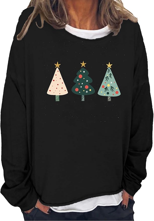 LOAIHA Merry Christmas Sweatshirt Crewneck Snowman Graphic Shirts Christmas Tree Sweater Long Sleeve Xmas Hoodie Pullover
