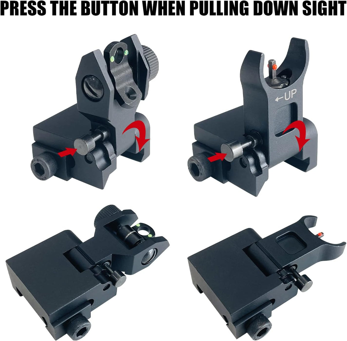 Skiennix Flip Up Front & Rear Iron Sights - Fiber Optic Backup Sights with Green & Red Dots
