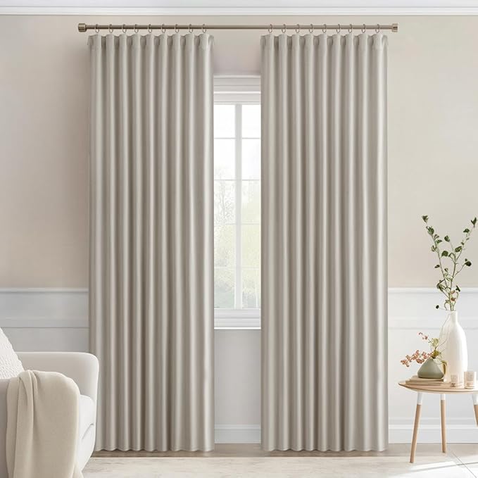 MIULEE Natural Back Tab Blackout Curtains 84 Inch Length 2 Panels Set