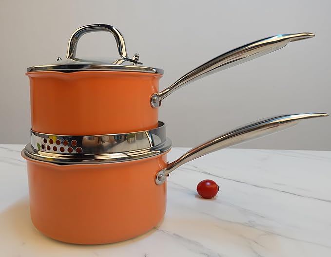 2 qt Nonstick Sauce Pan with Lid, Ceramic Saucepan Small Cooking Pot Non Toxic, PTFE & PFOA Free - Oven Safe & Compatible with All Stovetops (Gas, Electric & Induction)-Perracotta