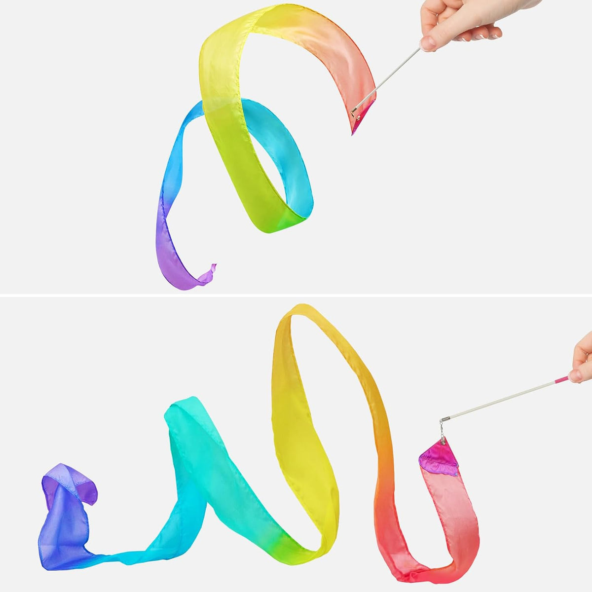 Skiennix 100% Silk Dance Ribbon Twirlers - Rainbow Play Silks for Kids | Perfect Gift for Gymnastics & Outdoor Fun