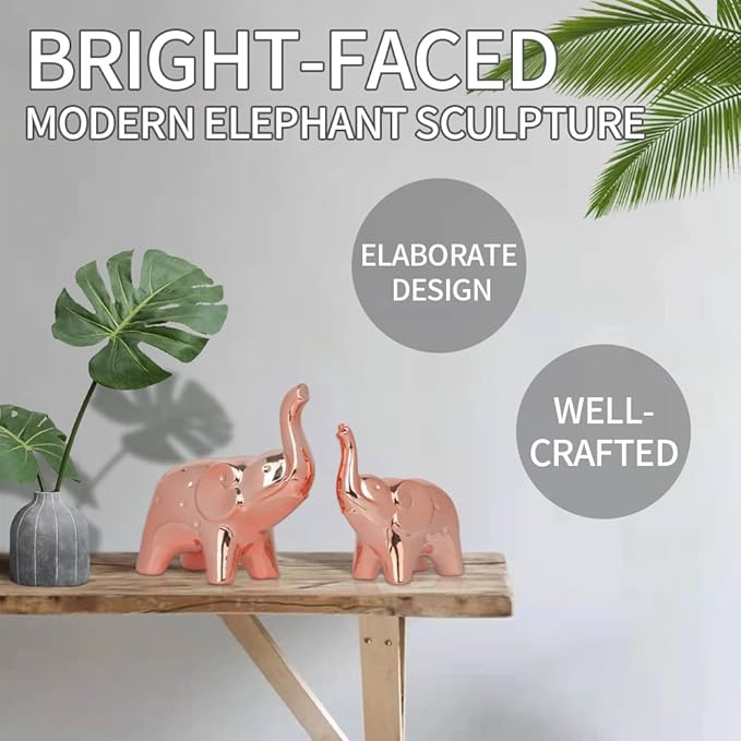prosfalt A Pair Elephant Statue Home Decor,Modern Style Figurines,Sculpture for Office Desktop Bookshelf Living Room (Ceramics Rose Gold)