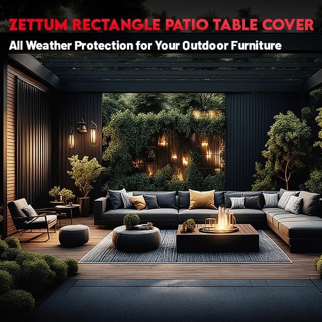 Zettum Patio Furniture Cover Rectangle - 600D Outdoor Table Cover Waterproof & Heavy Duty, Large Lawn Furniture Sofa Set Covers for Outside Dining Table and Chairs Seating Combo - 136 x 74 x 28 Inch