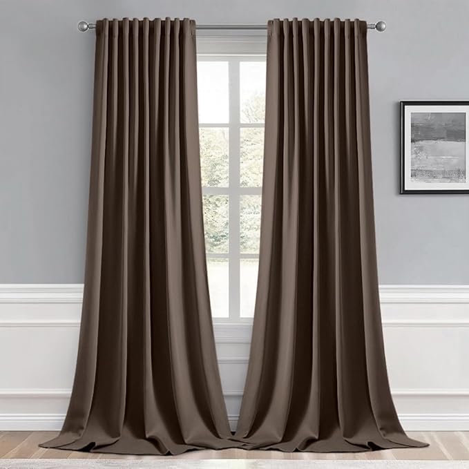 MIULEE Chocolate Brown Back Tab Blackout Curtains 108 Inch Long 2 Panels Set