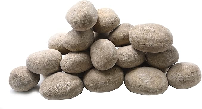 Stanbroil 24pcs Light Weight Ceramic Fiber Pebble Stones for Indoor, Gas Inserts, Ventless, Vent Free, Electric, Outdoor Fireplaces and Fire Pits - Beige