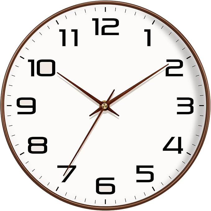 Woodgrain Wall Clock, Silent Non-Ticking Battery Operated Clock 10 Inch
