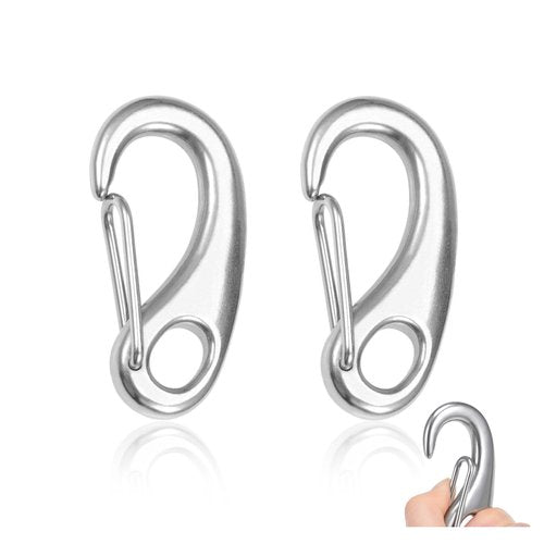 YAFIYGI 2 Pack 2.75 Inch Stainless Steel Carabiners Marine Grade Clips with Snap Hooks Heavy Duty Carabiner Clips for Boat Rigging Rope Fender Camping Hiking Wire Gate Applications