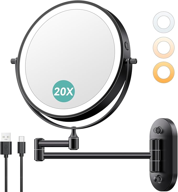 Auxmir 8'' Wall Mounted Lighted Makeup Mirror, 3200mAh Rechargeable