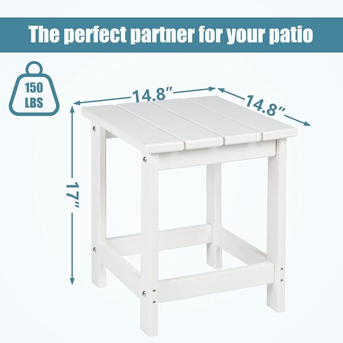 LZRS Adirondack Outdoor Side Table – Durable Weather-Resistant HDPE Patio End Table for Porch, Deck, Pool, Garden,Sturdy and Easy Assembly, White