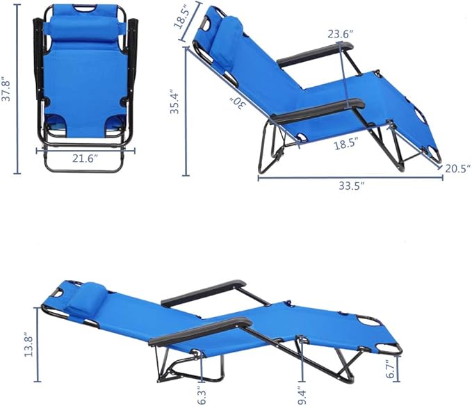 Outdoor Folding Chaise Lounge Chair, Patio Sun Lounger Reclining Beach Chair Sun Patio Pool Lawn Recliner Chair