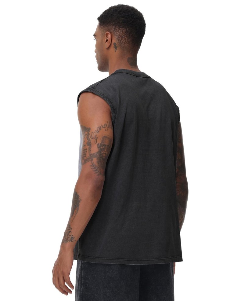 SnowElve 3 Pack Mens Workout Tank Tops Sleeveless Tee Shirts Men Muscle Shirt Gym Acid Wash T Shirts Running Beach Loose Fit Tee(BUGYBK,2XL)