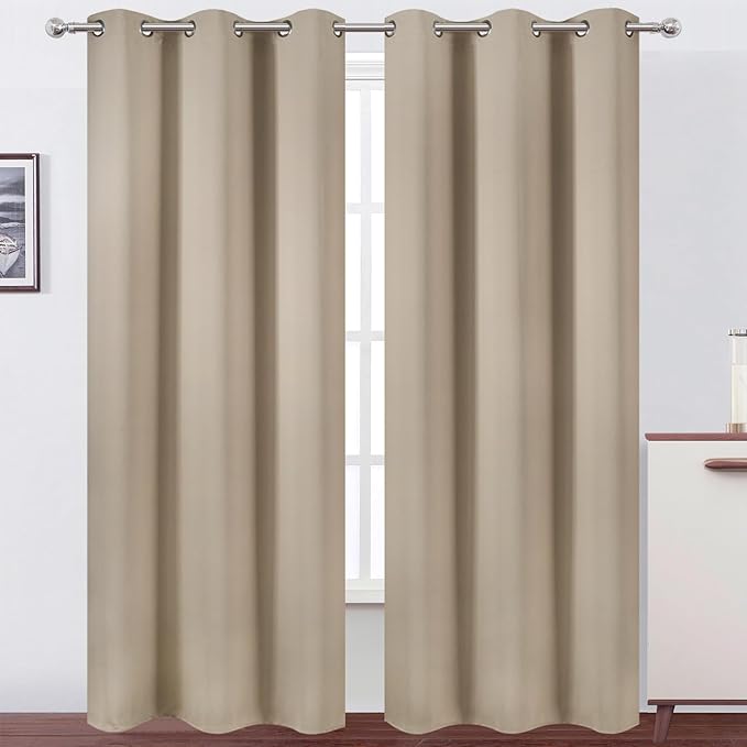 LEMOMO Khaki Thermal Blackout Curtains/42 x 95 Inch/Set of 2 Panels Room