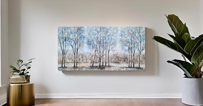 NdcSkyArt Forest Canvas Wall Art - Hand Painted Textured Abstract Tree Paintings with Gold Foil for Modern Décor