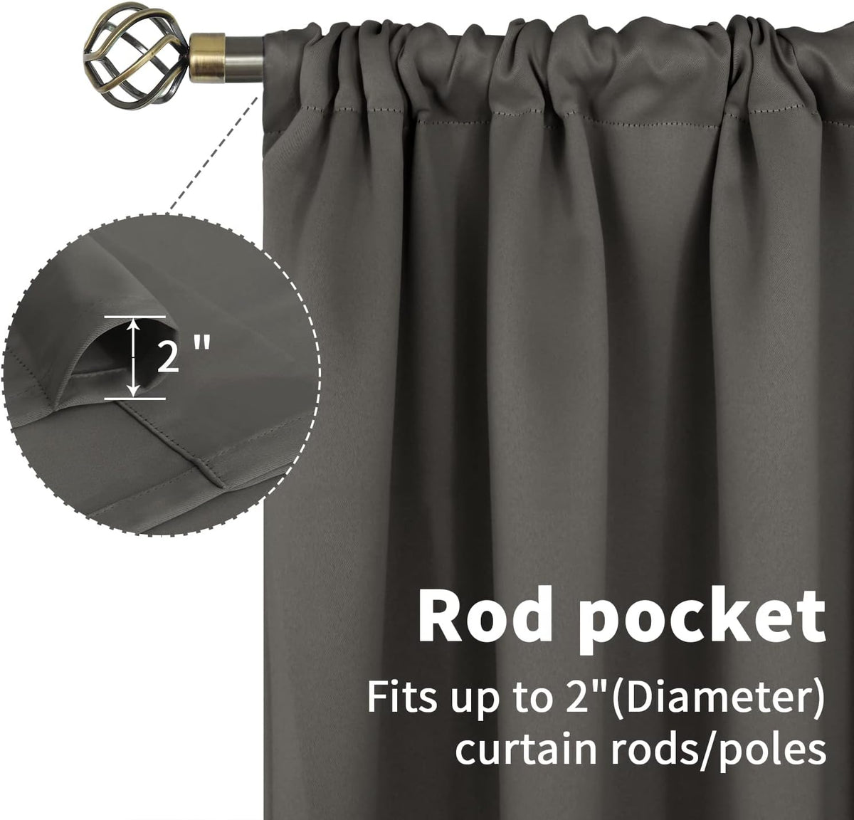 BGment Rod Pocket Blackout Curtains for Bedroom 54 Inches Length - Thermal Insulated Room Darkening Curtain for Living Room, 42 x 54 Inch, 2 Panels, Grey