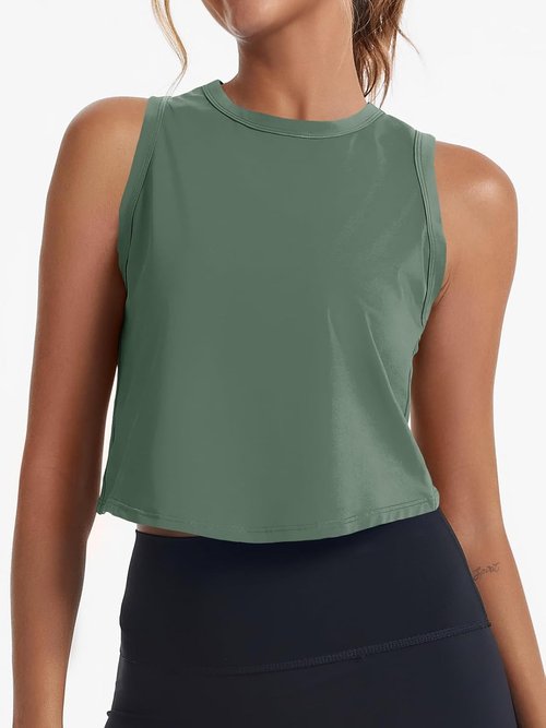 Fisoew Women's Cropped Tank Top - Racerback Sleeveless Activewear for Yoga & Running | Comfortable Fit