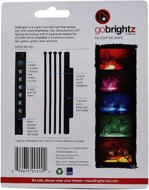 GoBrightz LED Bike Frame Light - Night Riding Underglow Light Bar with 4 Modes - Cool Bicycle Lights for Kids & Adults