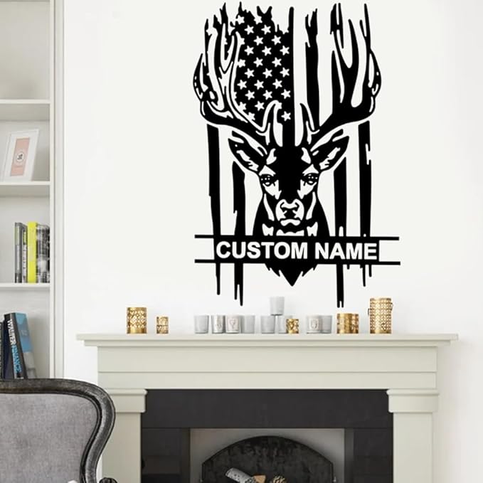 Custom US Deer Hunting Metal Wall Art, Personalized Hunter Name Sign Decoration For Room, Monogram door hanger, Outdoor Christmas Decoration, Unique Wildlife Gift for Men, Hunters & Nature Lovers