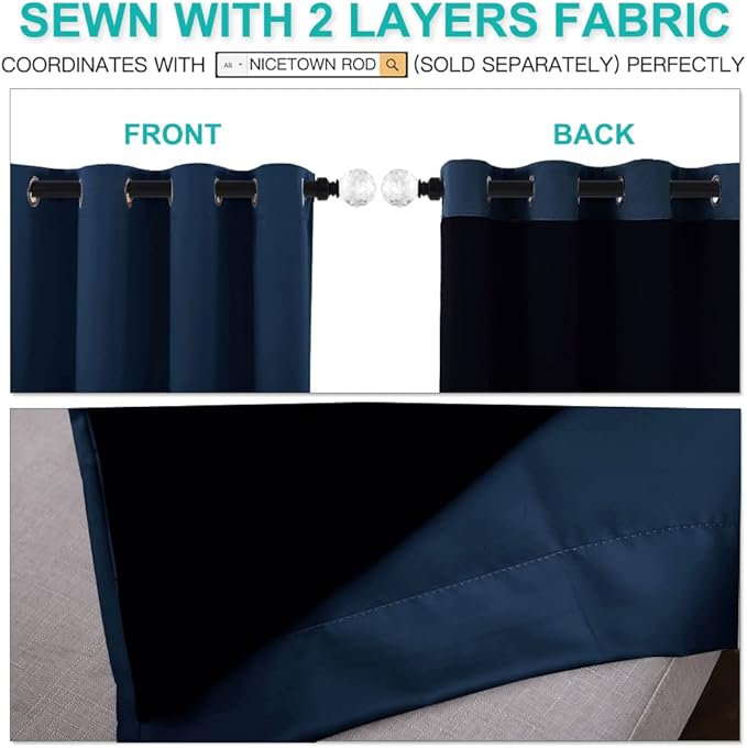 NICETOWN 100% Blackout Curtain Panels, Thermal Insulated Black Liner Curtains