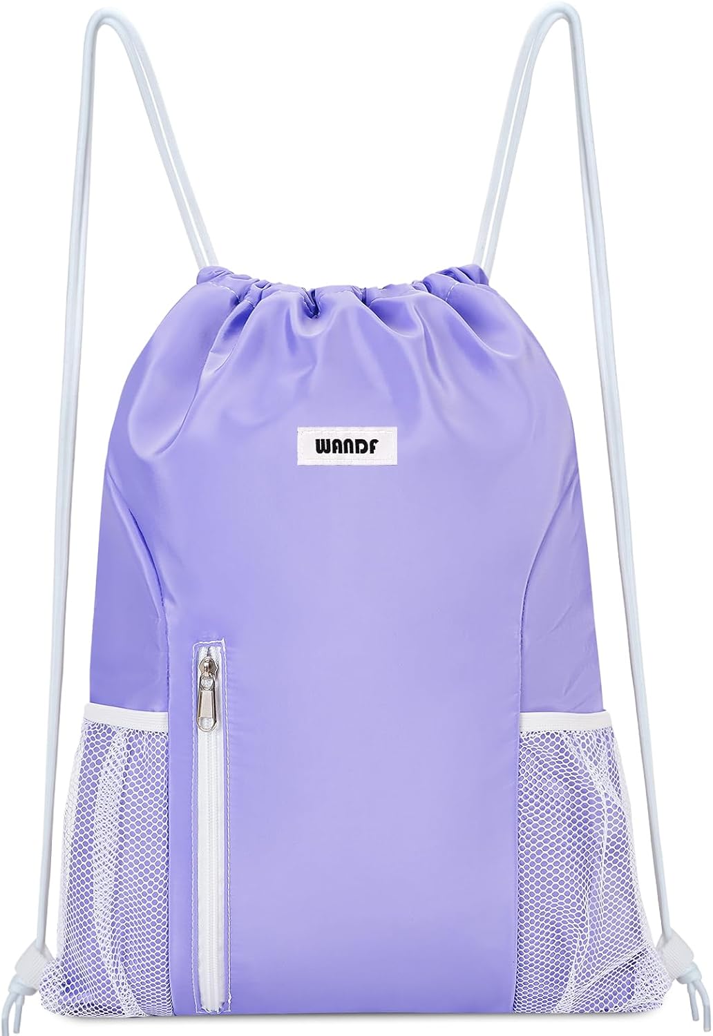 WANDF Drawstring Backpack Sports Gym Sackpack with Mesh Pockets Water Resistant String Bag for Women Men (Purple)