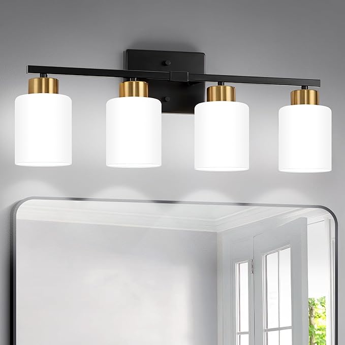 FonmYim Black and Gold Bathroom Light Fixtures, 4-Light Modern Vanity Light