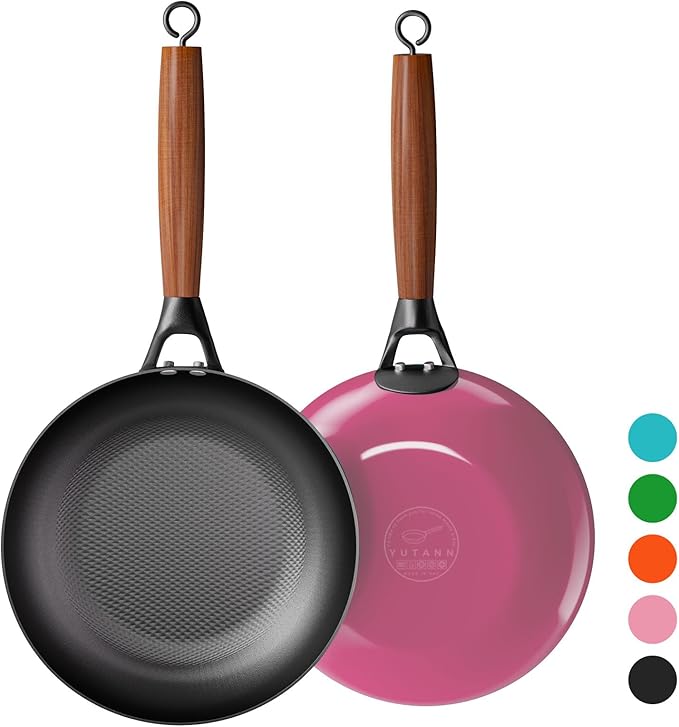 YUTANN Nonstick Frying Pan, 8 inch Enameled Cast Iron Pan Kitchen Healthy Egg Fry Pan Omelette with Detachable Handle, Lightweight Pre-seasoned Cast Iron Skillet, Dishwasher & Oven Safe