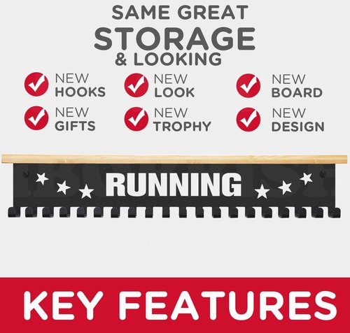 iBobbish Premium Trophy Shelf - Sturdy 16-Inch Metal Display with Hooks for Medals | Large Bamboo Design