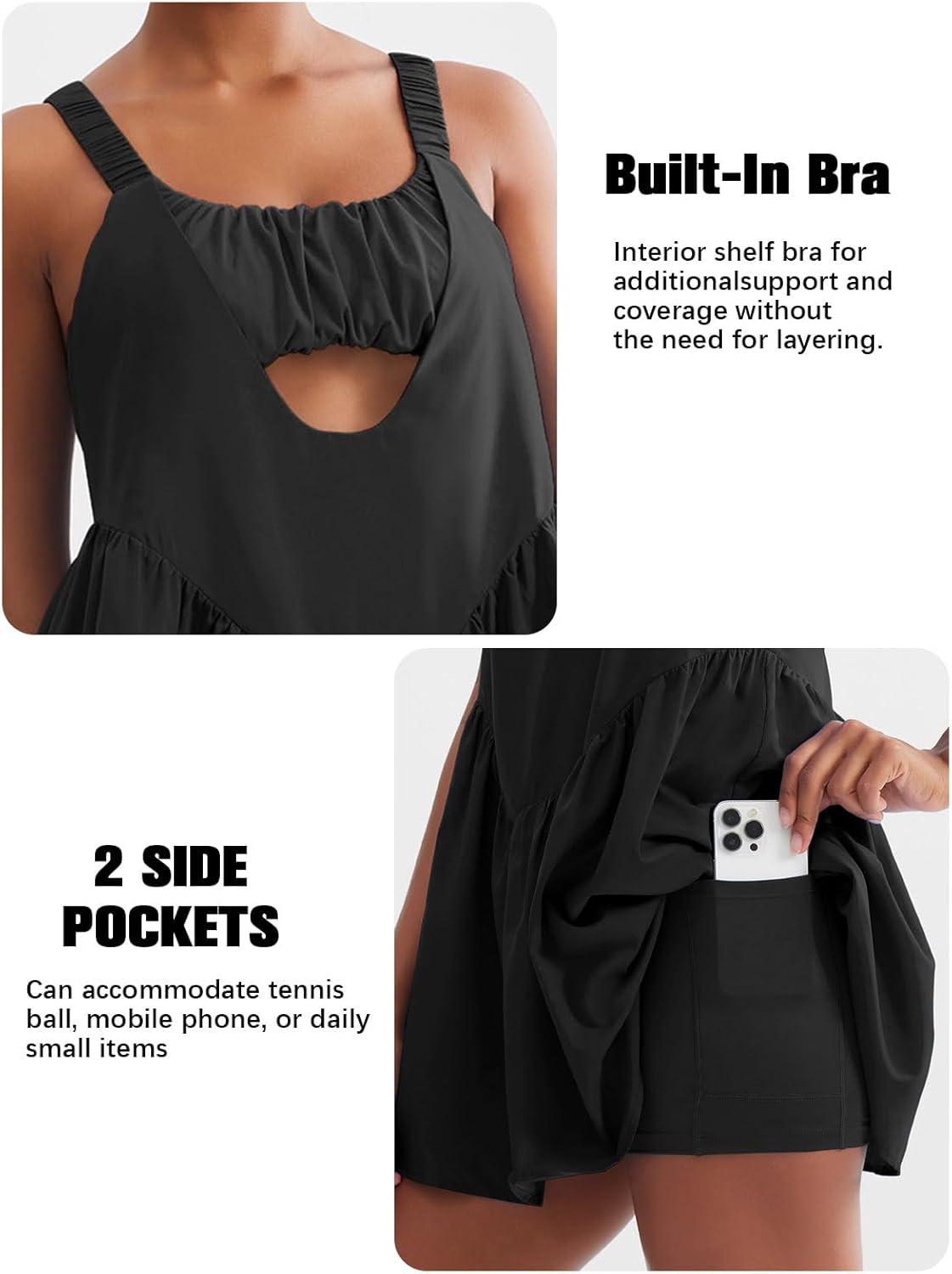 Sexyasasii Tennis Dress for Women - Built-In Shorts & Bra, Casual Backless Design, Athletic with Pockets