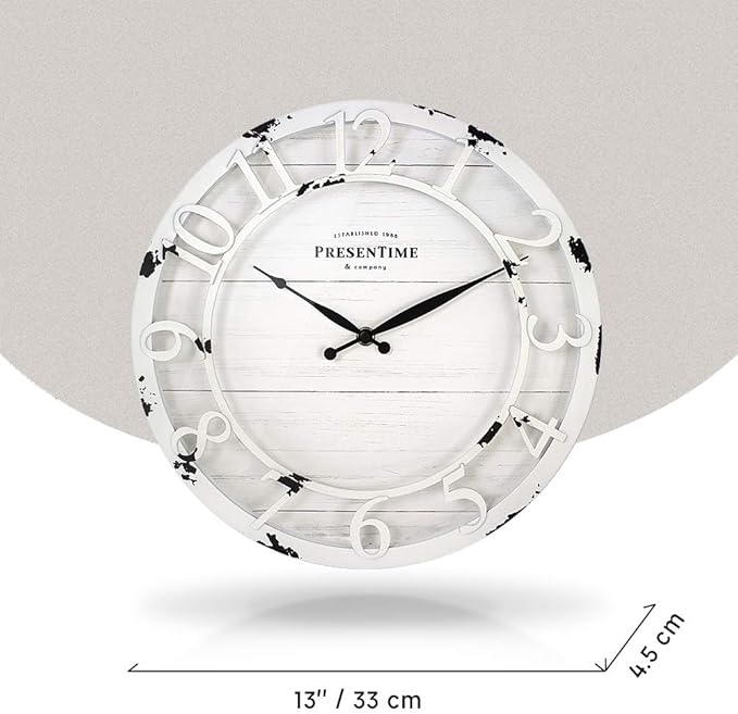 Presentime & Co 13" Farmhouse Series Wall Clock, Quartz Movement, Shiplap Style