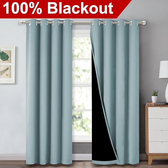 NICETOWN 100% Blackout Curtains 84 inches Long, Sky Blue, 52 inches Wide
