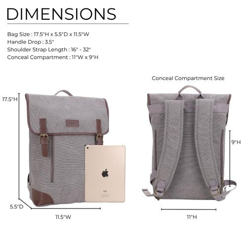 JESSIE & JAMES Vintage Canvas Travel Backpack for Women Men 16 inches Laptop Backpack GREY