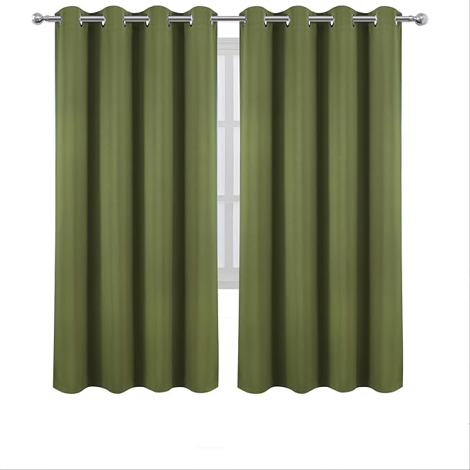 LEMOMO Blackout Curtains 66 x 72 Inch Long Olive Green Curtains Set of 2 Panels