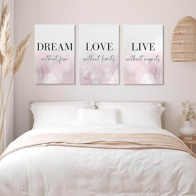 GUBIYU Dream Love Live Quotes Posters Print Set of 3 Pink Purple Love Quotes