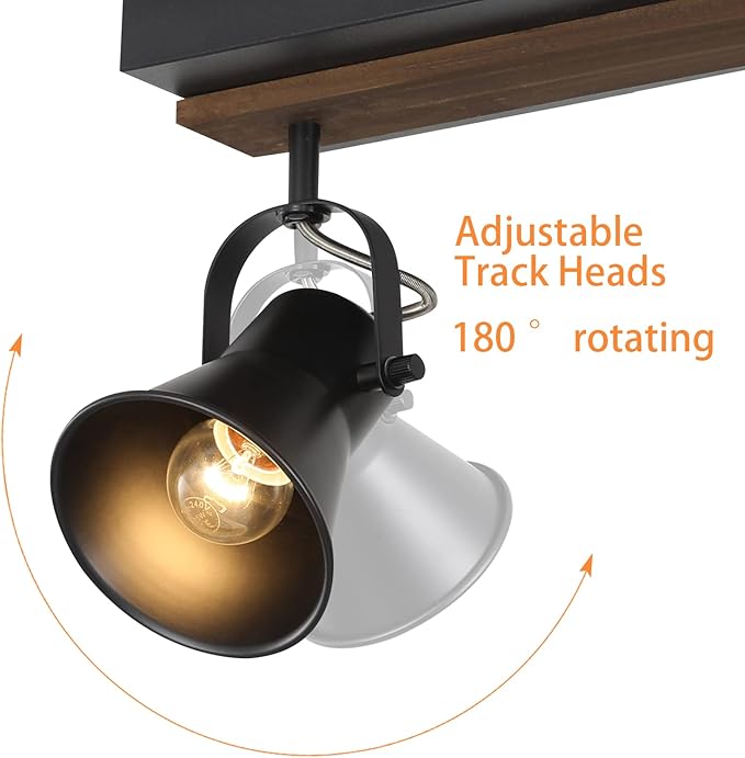 SEEBLEN 2-Light Track Light Fixtures, Adjustable Ceiling/Wall Mount, Industrial Black Kitchen Track Lighting for Living Room, Dining Room, Hallway, Bathroom