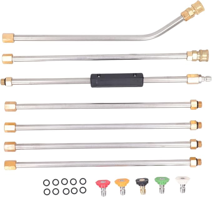 High Pressure Power Washer Extension Wand Set, Gutter Cleaning Tool with 5 Nozzle Tips, 4000PSI Pressure Washer Lance for Car, Driveway, Roof, Compatible with Most Pressure Washers