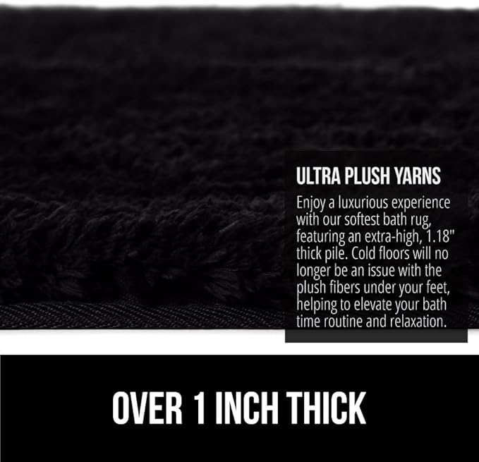 GORILLA GRIP Bathroom Rugs, 60x24, Ultra Soft Absorbent Mat, Thick Plush Bath Rug, Machine Washable, Microfiber Quick Dry, Mats for Shower, Bathtub and Floor, Home Decor Accessories, Black